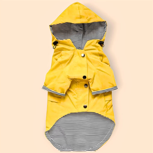 Sunshine Yellow Dog Raincoat with Striped Lining