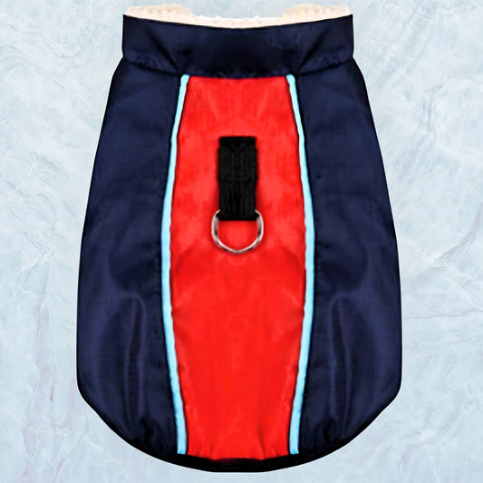 Navy and Red Dog Jacket with Fleece Lining